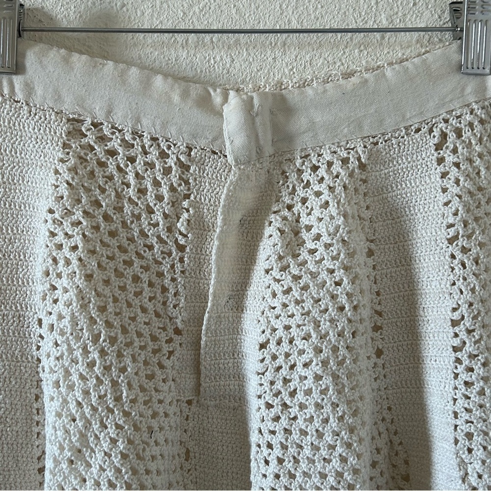 Women’s Knit Midi Skirt Small Cream Crochet Flare Boho Festival Handmade Western - Picture 8 of 13